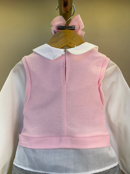 Conjunto Infantil Blusa ML com Tricot Rosa e Saia Pregas Ursinhos - Gabriela Aquarela