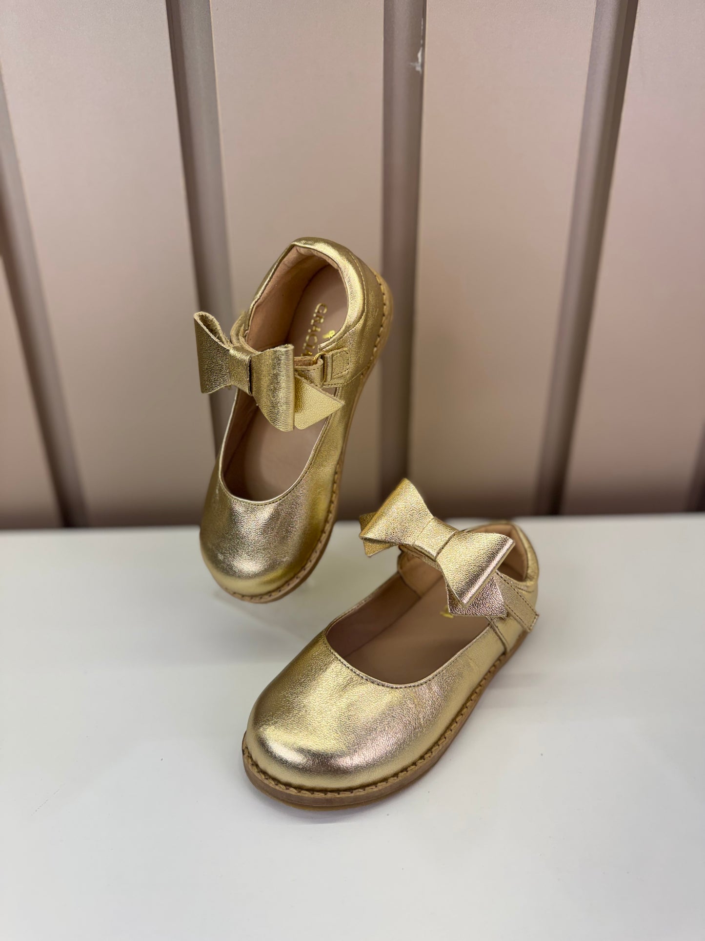 Sapatilha Infantil Mariah Retrô Laço Removível Dourado - Gracia