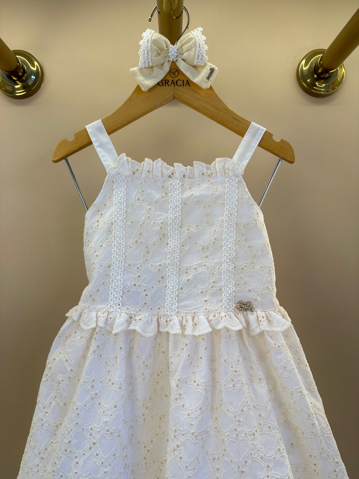 Vestido Infantil  Laise Coração e Rendinha na Pala -  Gabriela Aquarela