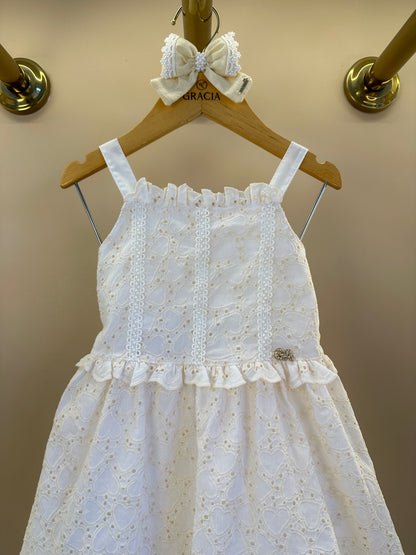 Vestido Infantil  Laise Coração e Rendinha na Pala -  Gabriela Aquarela