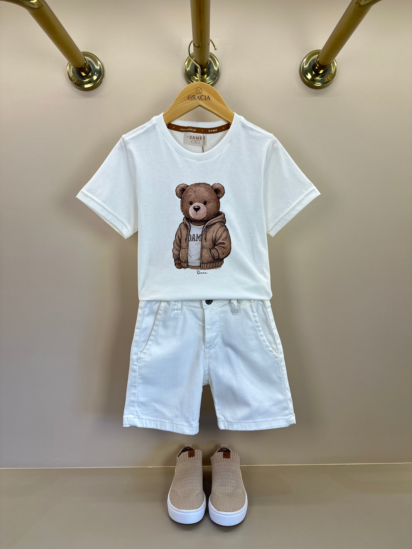 Camiseta Infantil Algodão Teddy Jaqueta Off White - Dame