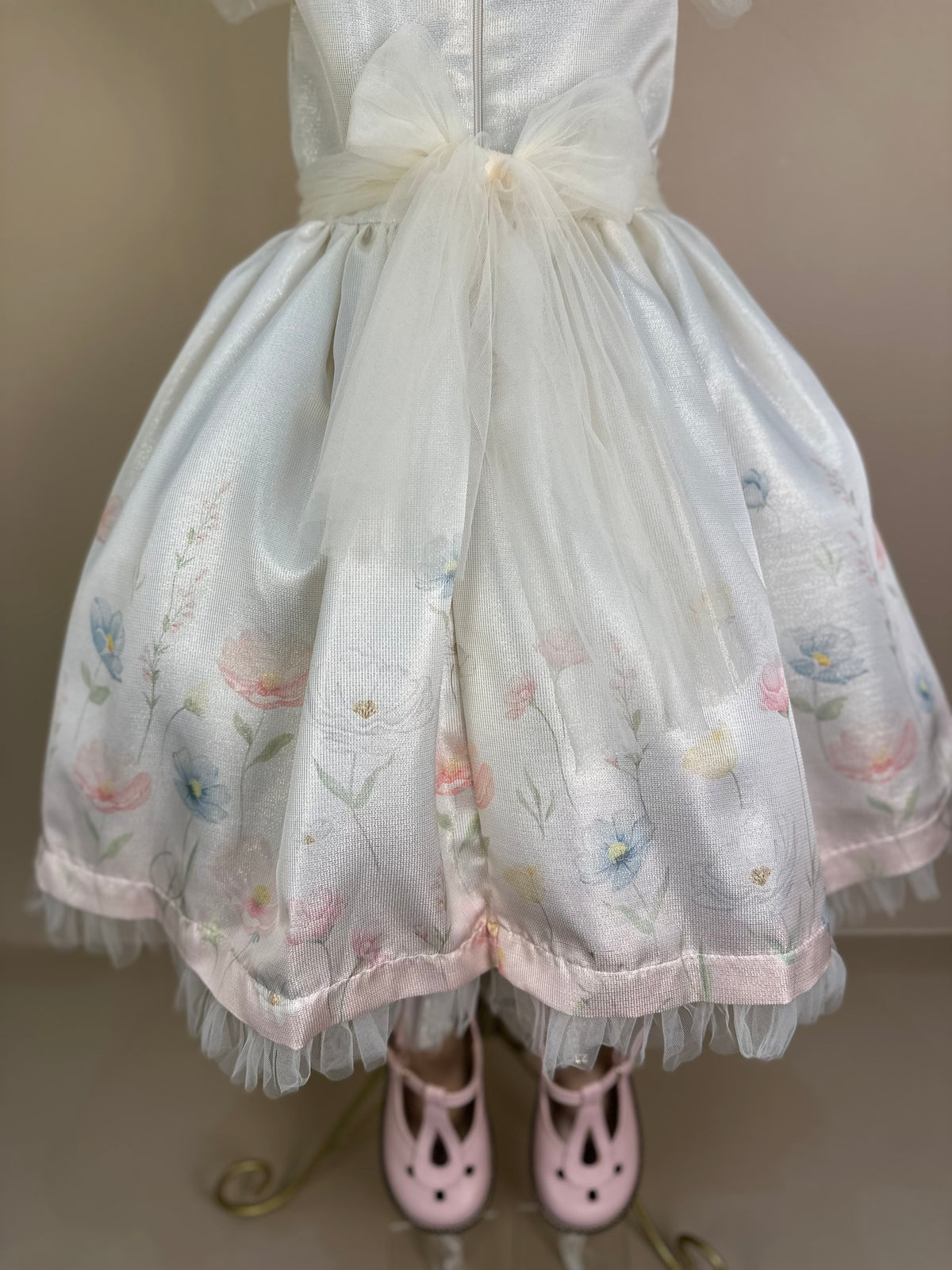 Vestido Infantil Festa Jacquard  Com Tule e Pérolas - Petit Cherie