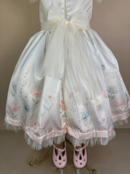 Vestido Infantil Festa Jacquard  Com Tule e Pérolas - Petit Cherie