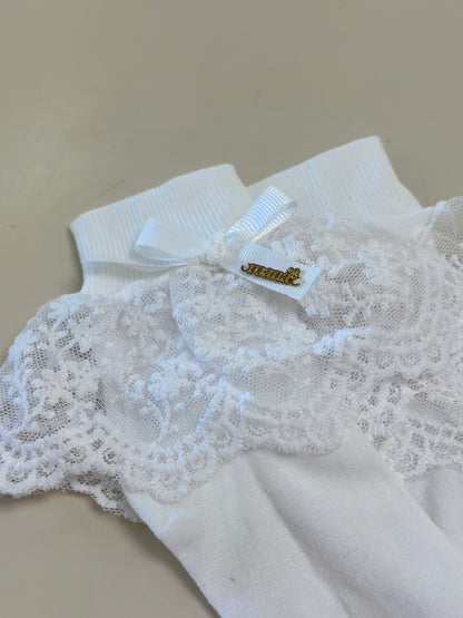Meia Infantil Clássica Renda Lacinho Branca - Roana
