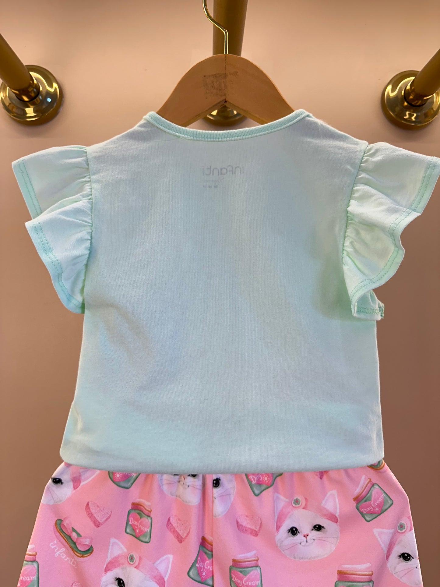 Pijama Infantil Blusa Gatinha Skin Care e Shorts Gatinha Rosa - Infanti