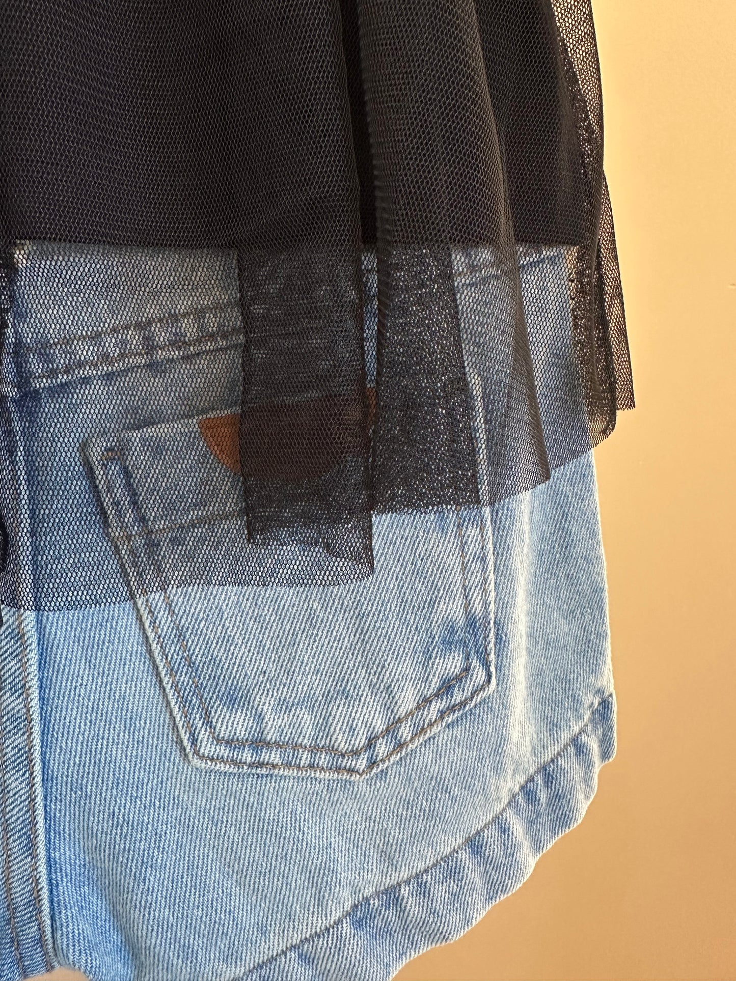 Conjunto Infantil BlusaTule Laço Veludo Preta e Shorts Jeans Laço Preto - Animê