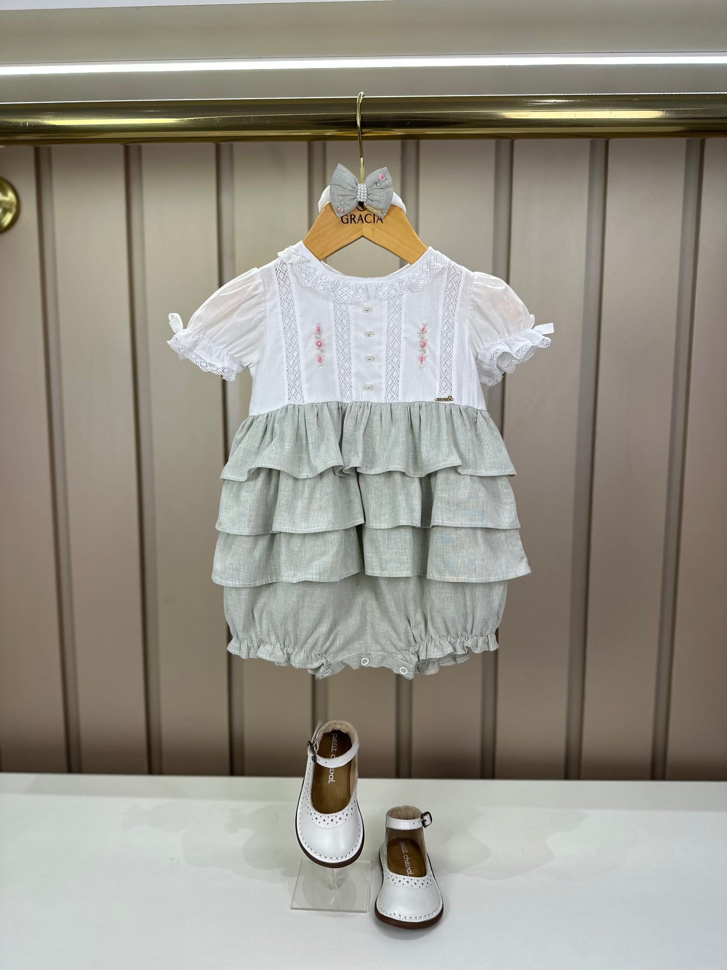 Pimpão Bebê Luxo Renda Gola Busto Bordado Babados Verde - Roana