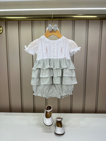 Pimpão Bebê Luxo Renda Gola Busto Bordado Babados Verde - Roana