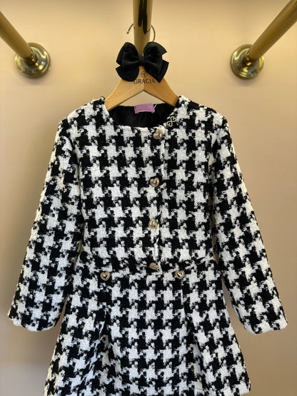Conjunto Infantil Clássico Tweed Casaco e Saia P&B - Luluzinha