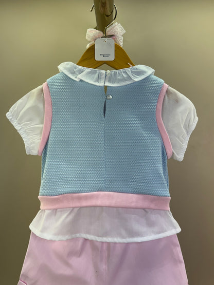 Conjunto Infantil Saia Short Pouple Ursinhos E Blusa Tricot Rosa - Gabriela Aquarela
