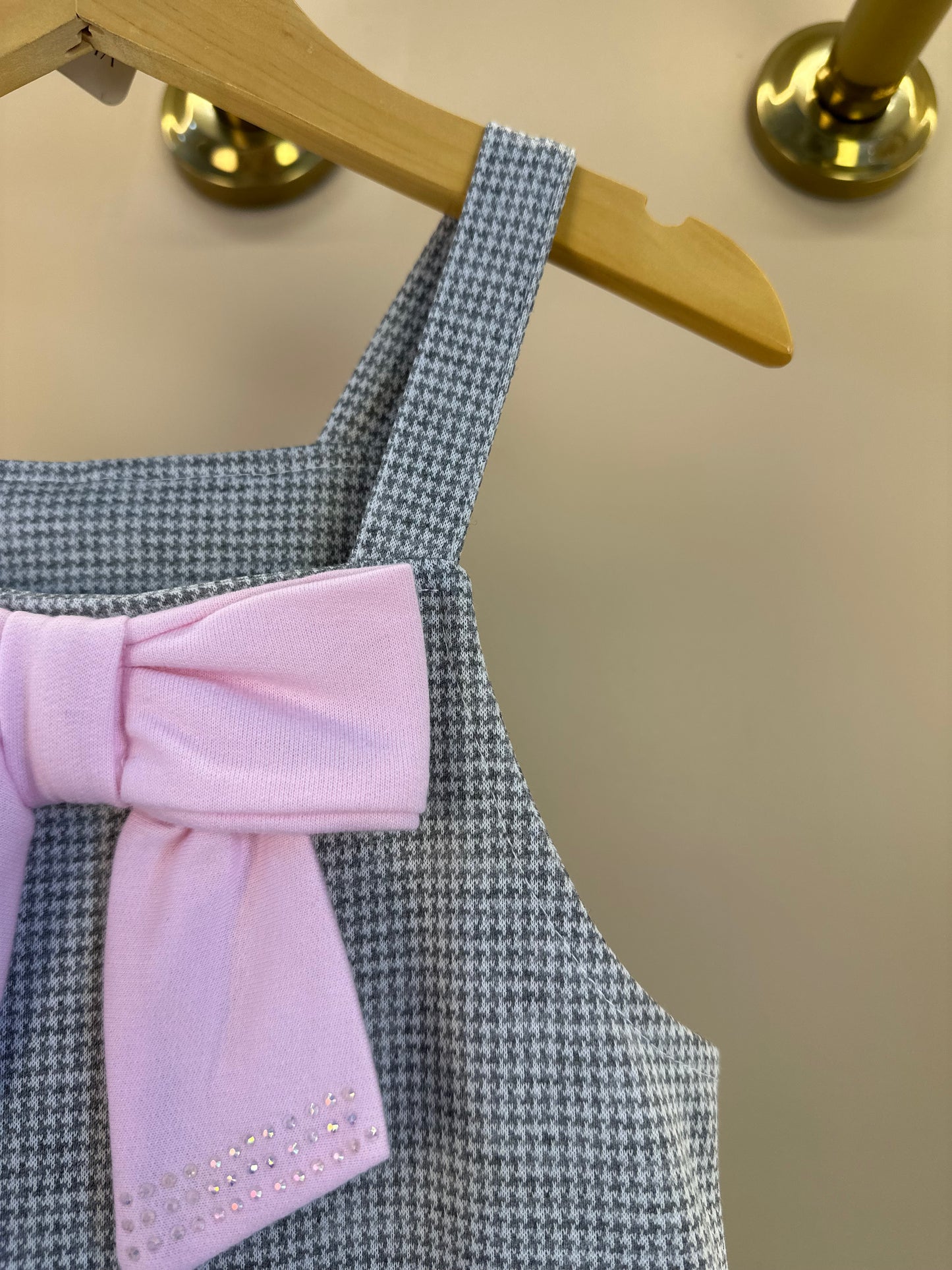 Salopete Infantil Pied Poule Laço com Camisa Gola Babadinho Branca  - Gabriela Aquarela