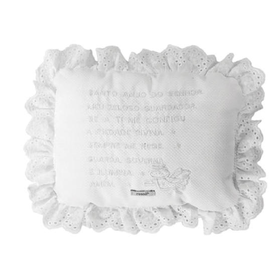 Almofada Bebê Oração Santo Anjo Rendada Bordado Branco - Roana