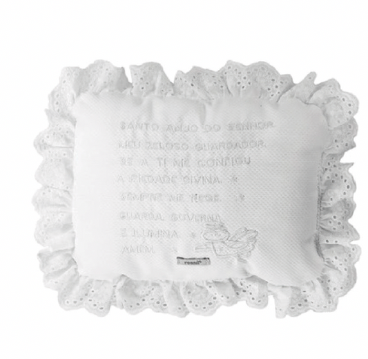 Almofada Bebê Oração Santo Anjo Rendada Bordado Branco - Roana