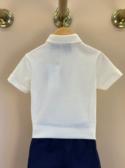 Conjunto Infantil Polo Off White Mickey e Bermuda Sarja Marinho - Youccie