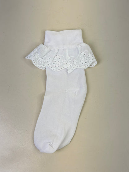 Meia Bebê com Babado Bordado Branco - Roana