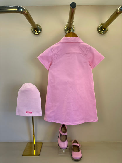 Vestido Infantil Sarja Bolsos Patches Barbie Rosa Romântico - Pituchinhus