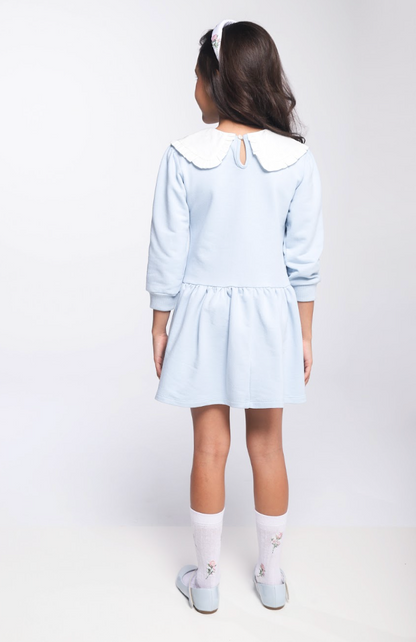 Vestido Infantil ML Babadinho Flores Bordados Azul - Luluzinha