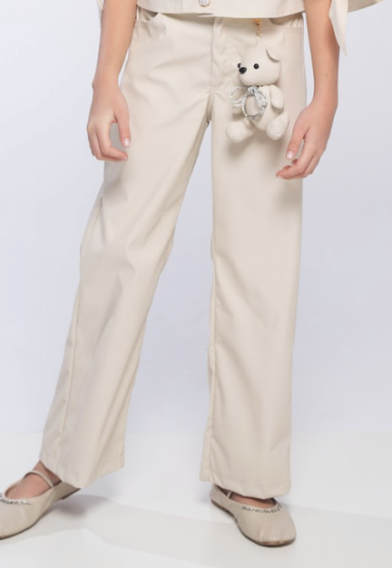 Conjunto Infantil Regata Canelada Vermelha Babados em Tule Calça Wide Leg Pingente Urso - Luluzinha