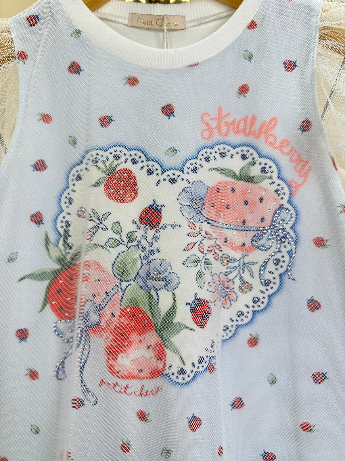 Vestido Infantil Malha Cotton Com Tule Strawberry - Petit Cherie