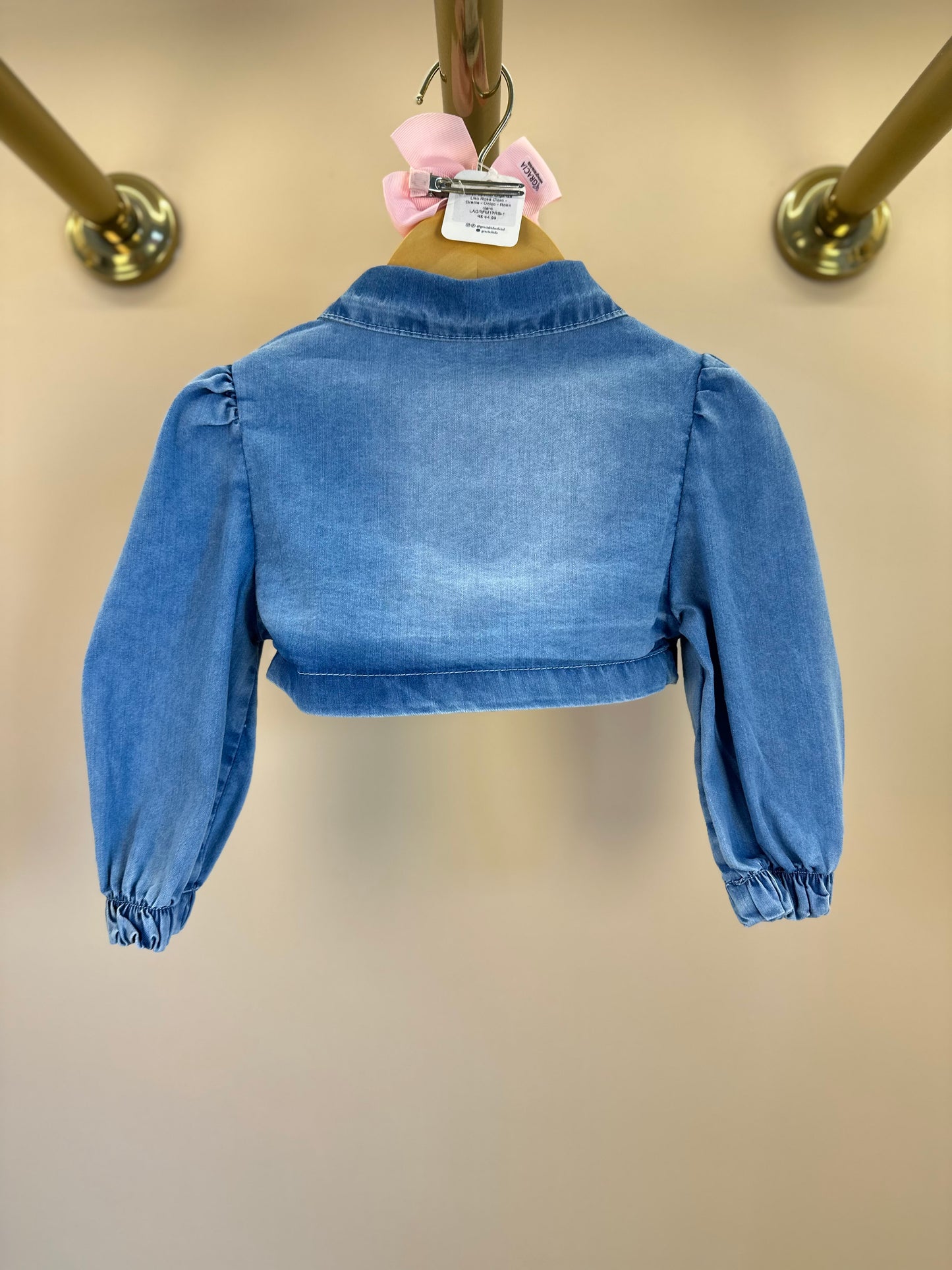 Vestido Infantil Tule Rosa Com Jaquetinha Jeans Laços - Gabriela Aquarela