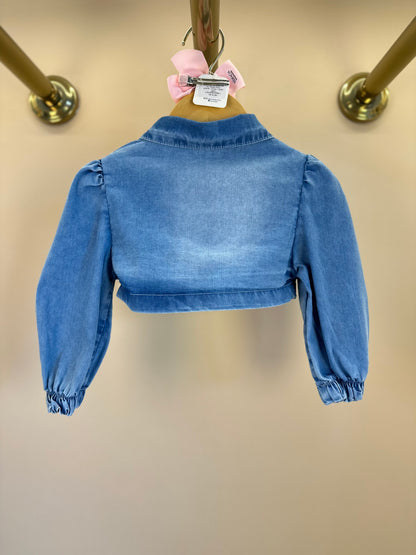 Vestido Infantil Tule Rosa Com Jaquetinha Jeans Laços - Gabriela Aquarela