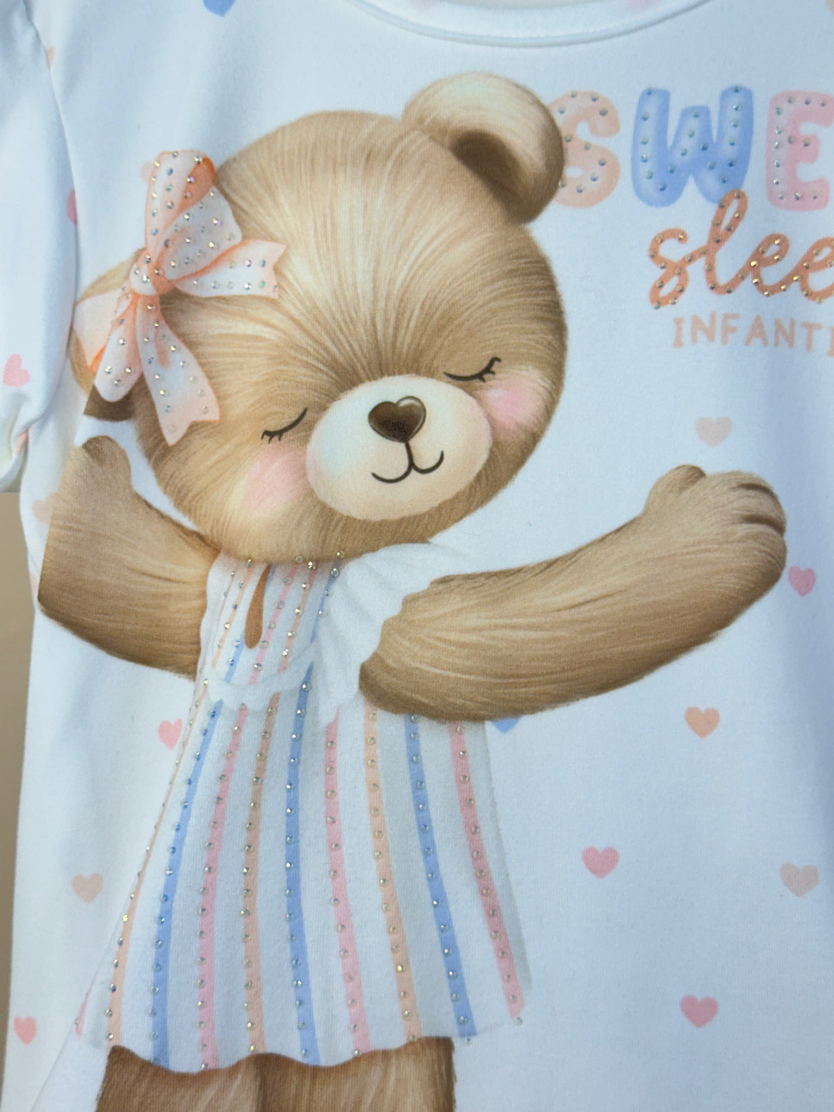 Conjunto Infantil Pijama Blusa Ursinha e Shorts Com Babadinho - Infanti