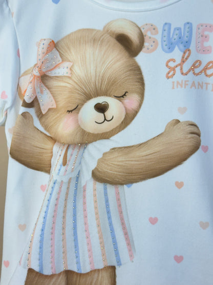Conjunto Infantil Pijama Blusa Ursinha e Shorts Com Babadinho - Infanti