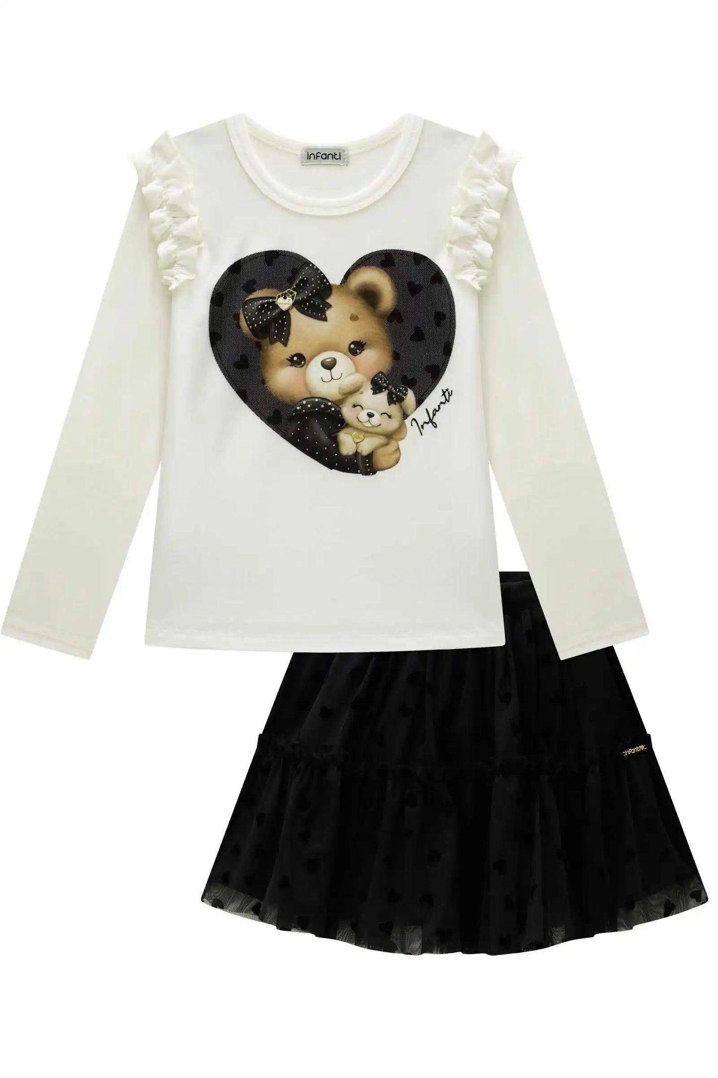 Conjunto Infantil Blusa Ml e Saia Preta - Infanti