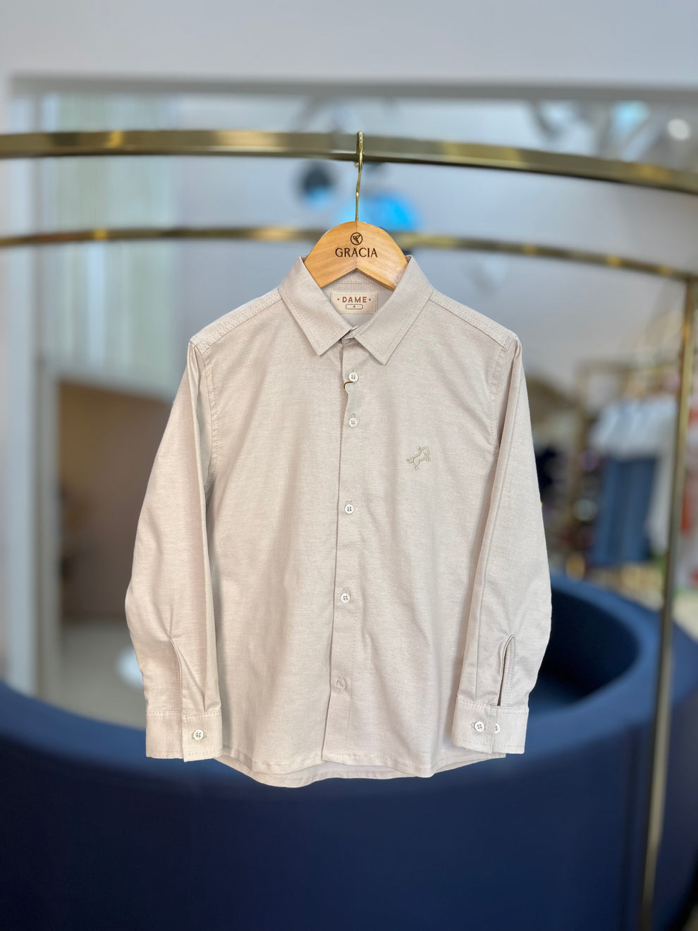 Conjunto Infantil Camisa Social Oxford Bege e Calça Social Sarja Flex Preta - Dame