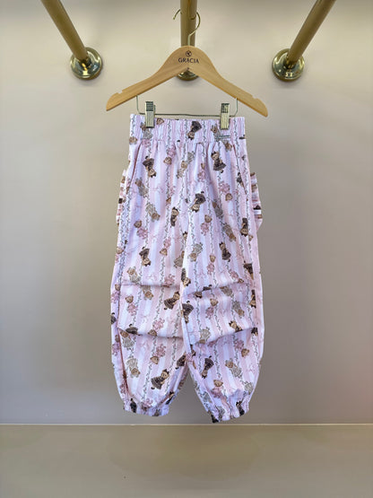 Calça Infantil Jogging Algodão Bolso Babado Ursinhas Listras - Pituchinhus