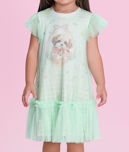 Vestido Intantil Cachorrinho Verde - Petit Cherie