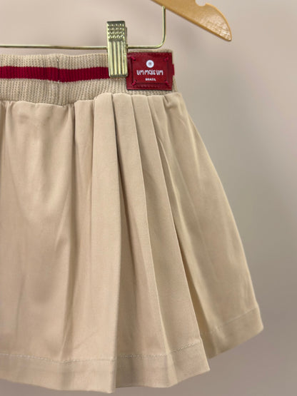 Saia-shorts Infantil Sarja Pregas Cós Tricot Bege - Um Mais Um