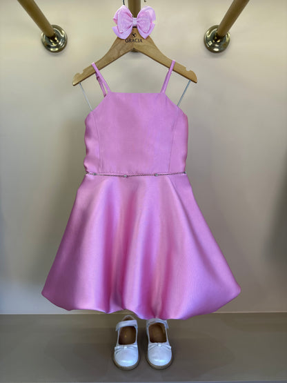 Vestido Infantil Balonê Zibeline Rosa Cinto Strass - Petit Cherie