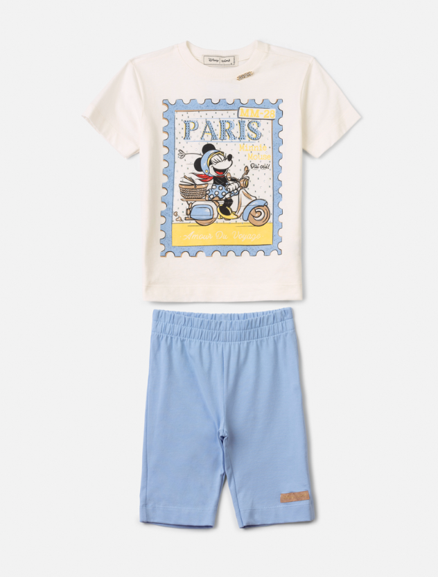 Conjunto Blusa Minnie Strass Paris e Shorts Legging Azul - Animê