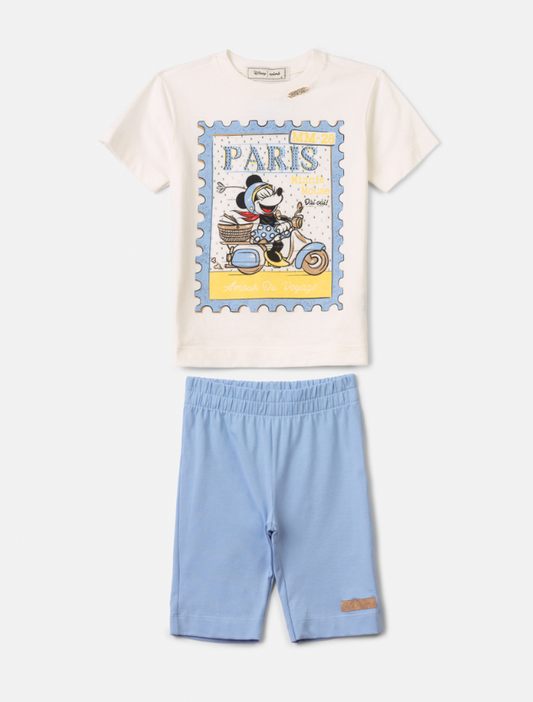 Conjunto Blusa Minnie Strass Paris e Shorts Legging Azul - Animê