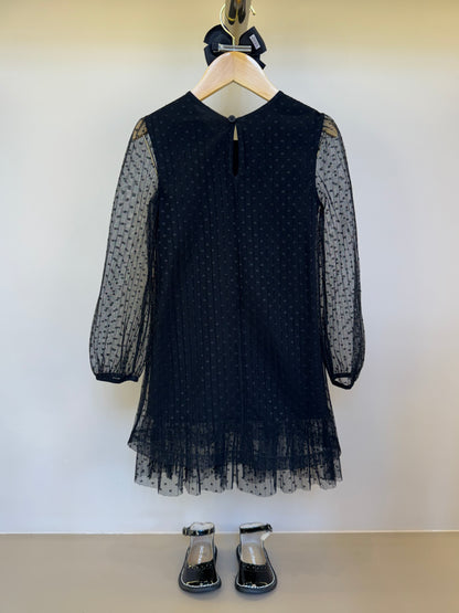 Vestido Infantil Trapézio Tule Plissado Aplicação Laço Preto - Luluzinha