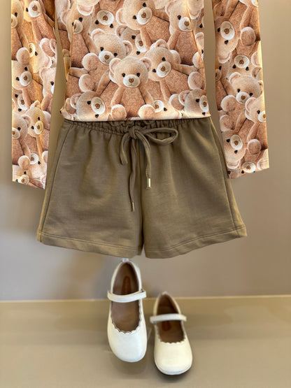 Conjunto Infantil Trio Blusa Ursinhos, Colete Sarja com Elastano e Shorts em Moletom s/ Pelúcia - Infanti