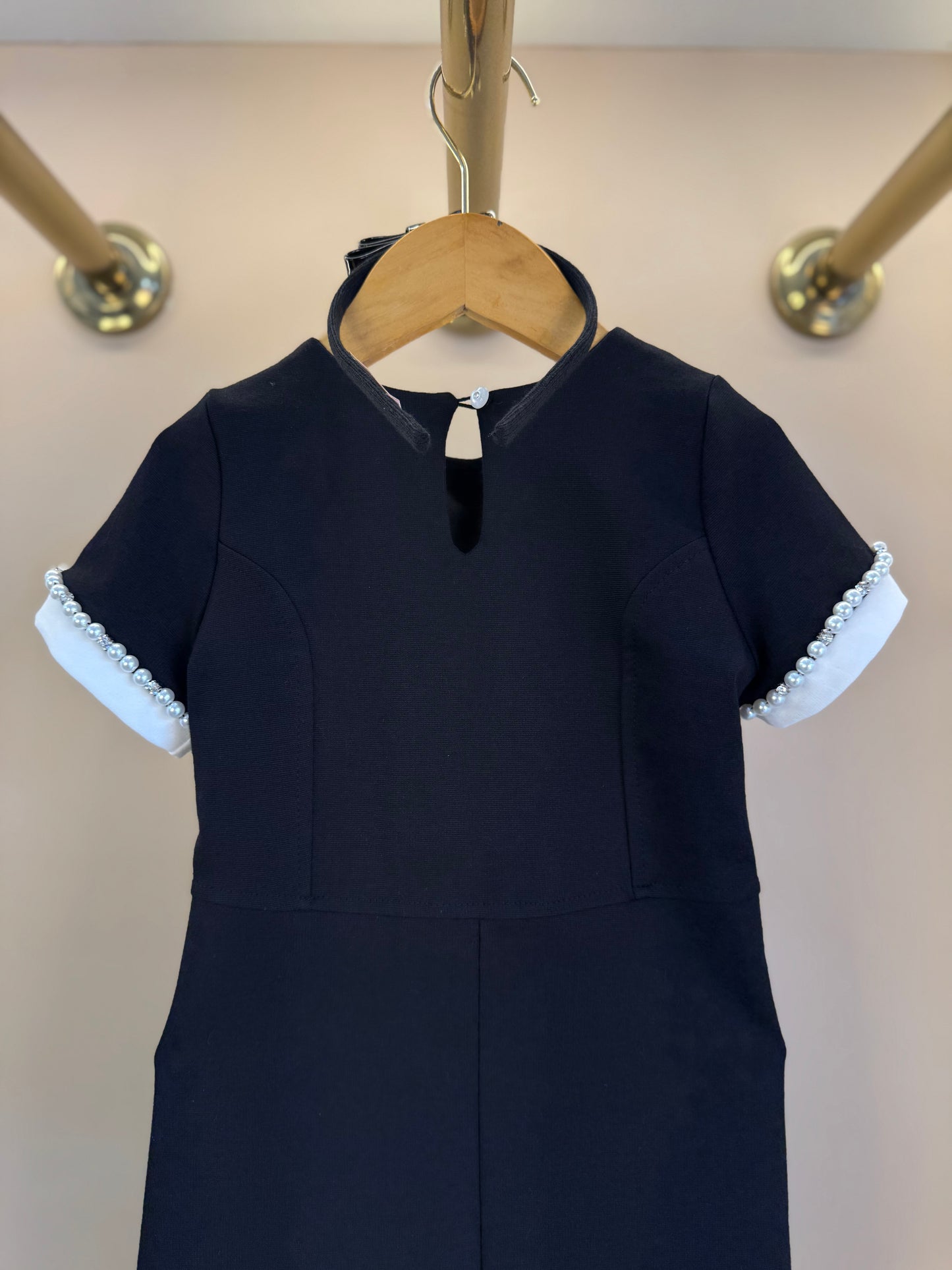 Vestido Infantil Ponto Roma Princesa Bordados Pérolas Preto - Pituchinhus