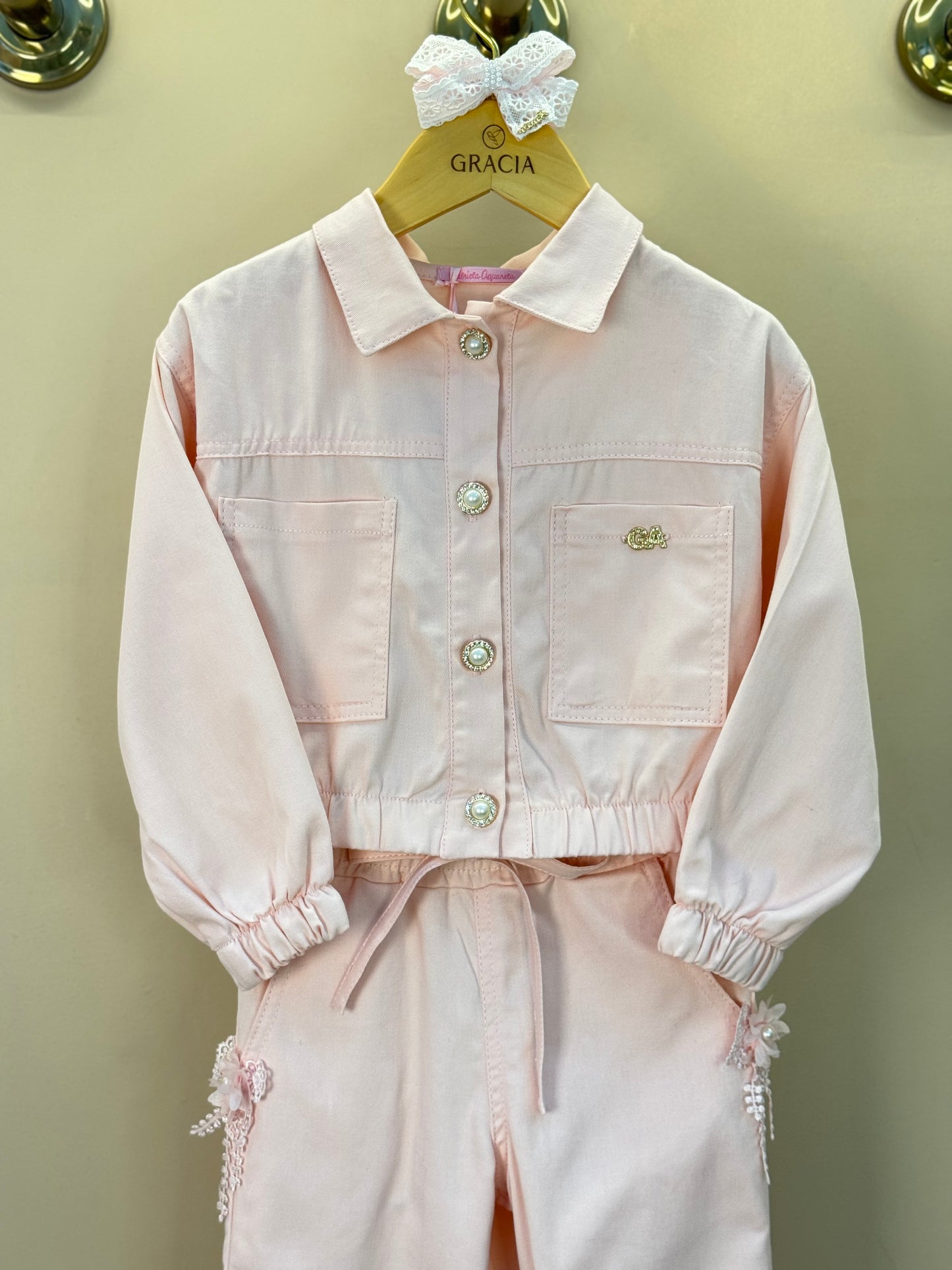 Conjunto Infantil Jaqueta Bomber e Calça Jogger Sarja Rosa - Gabriela Aquarela