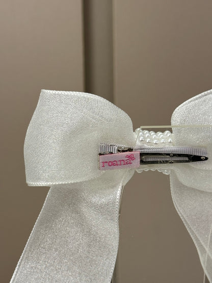 Laço Infantil Organza Branco Miolo Pérolas - Roana