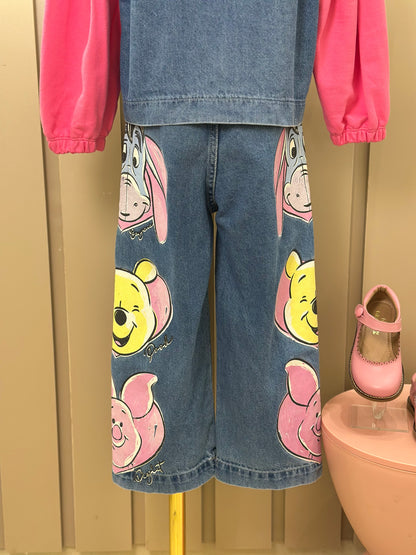Conjunto Infantil Jaqueta Jeans Moletom Pooh e Calça Jeans Pooh - Animê Petite