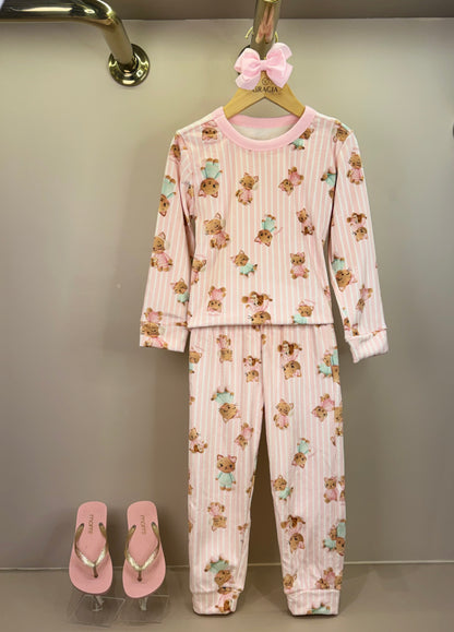 Pijama Infantil Blusão e Calça Fleece Luxo Ursinhas Rosa Claro - Infanti