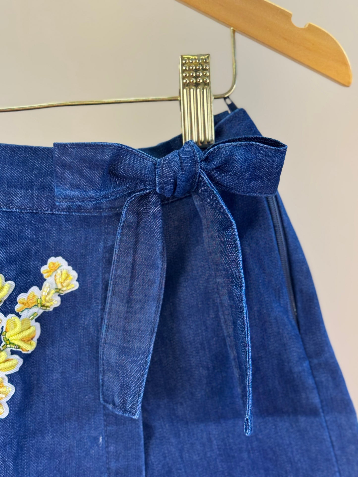 Shorts-Saia Infantil Jeans Bordada Flores - Luluzinha