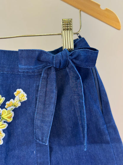 Shorts-Saia Infantil Jeans Bordada Flores - Luluzinha