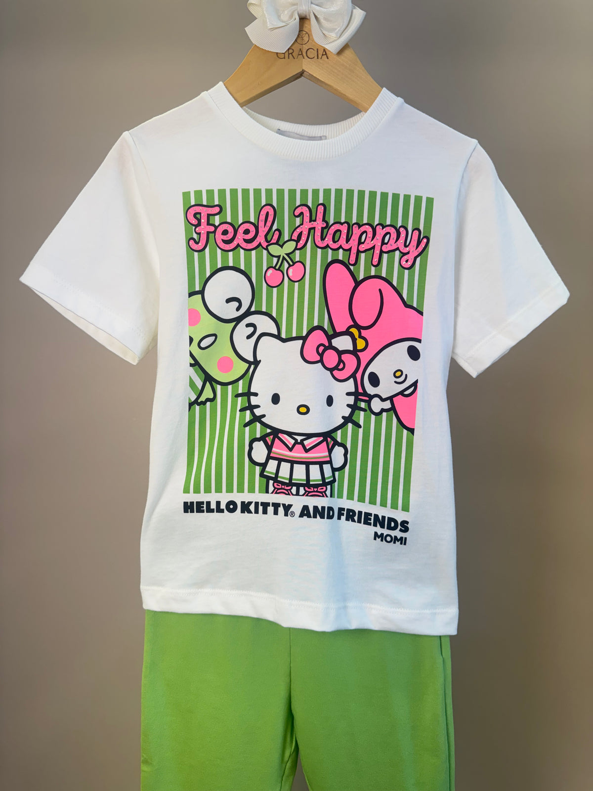 Conjunto Infantil Blusa Hello Kitty e Calça Legging Verde - Momi