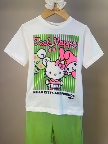 Conjunto Infantil Blusa Hello Kitty e Calça Legging Verde - Momi