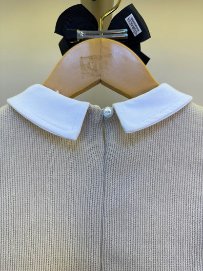Conjunto Infantil Short  Preto Com Brilho E Pullover Tricot Com Falsa Camisa Bege- Gabriela Aquarela