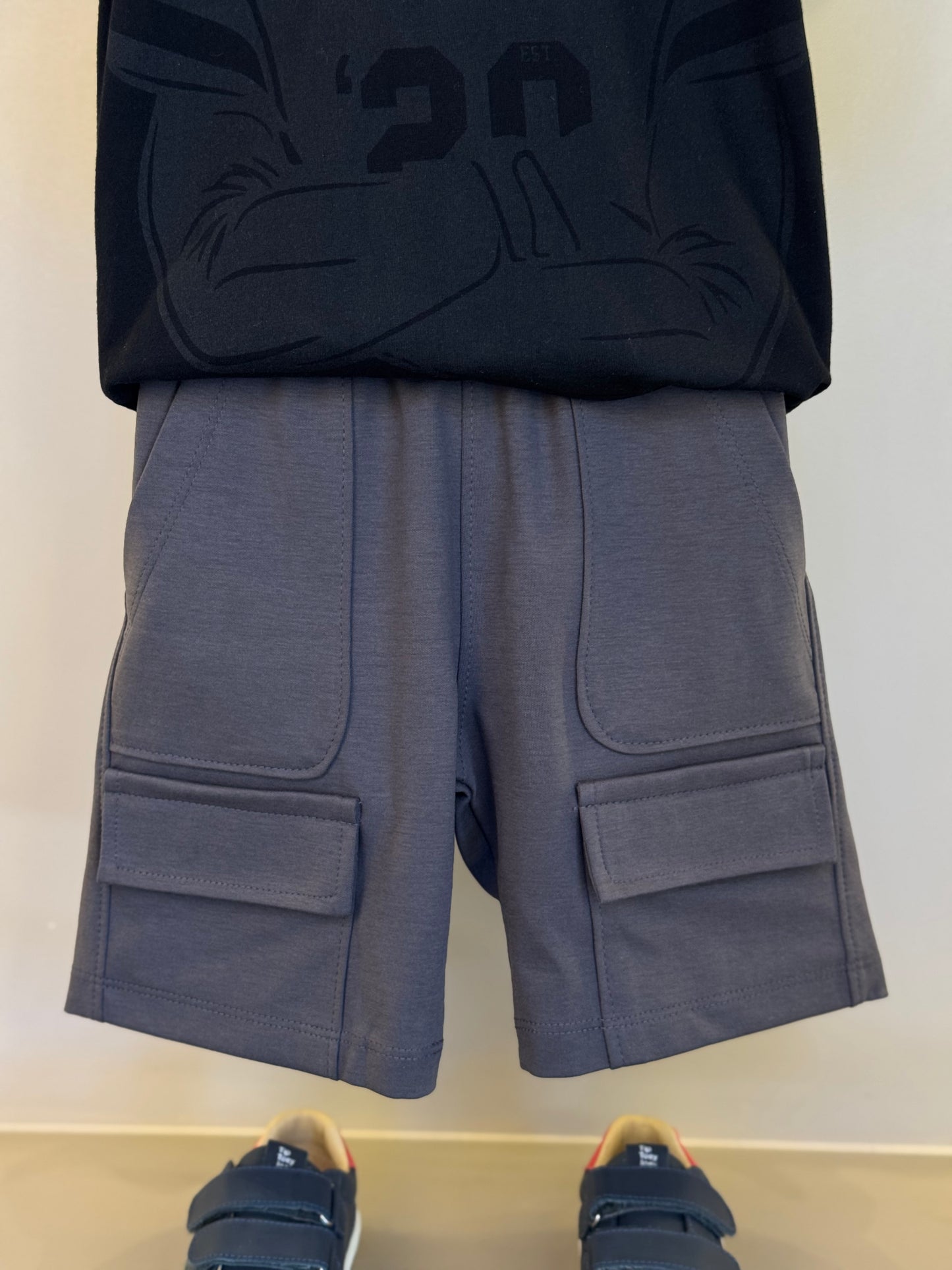 Conjunto Infantil Camiseta Algodão Jogador NFL e Bermuda Suedine Algodão Bolsos Grafite - Dame