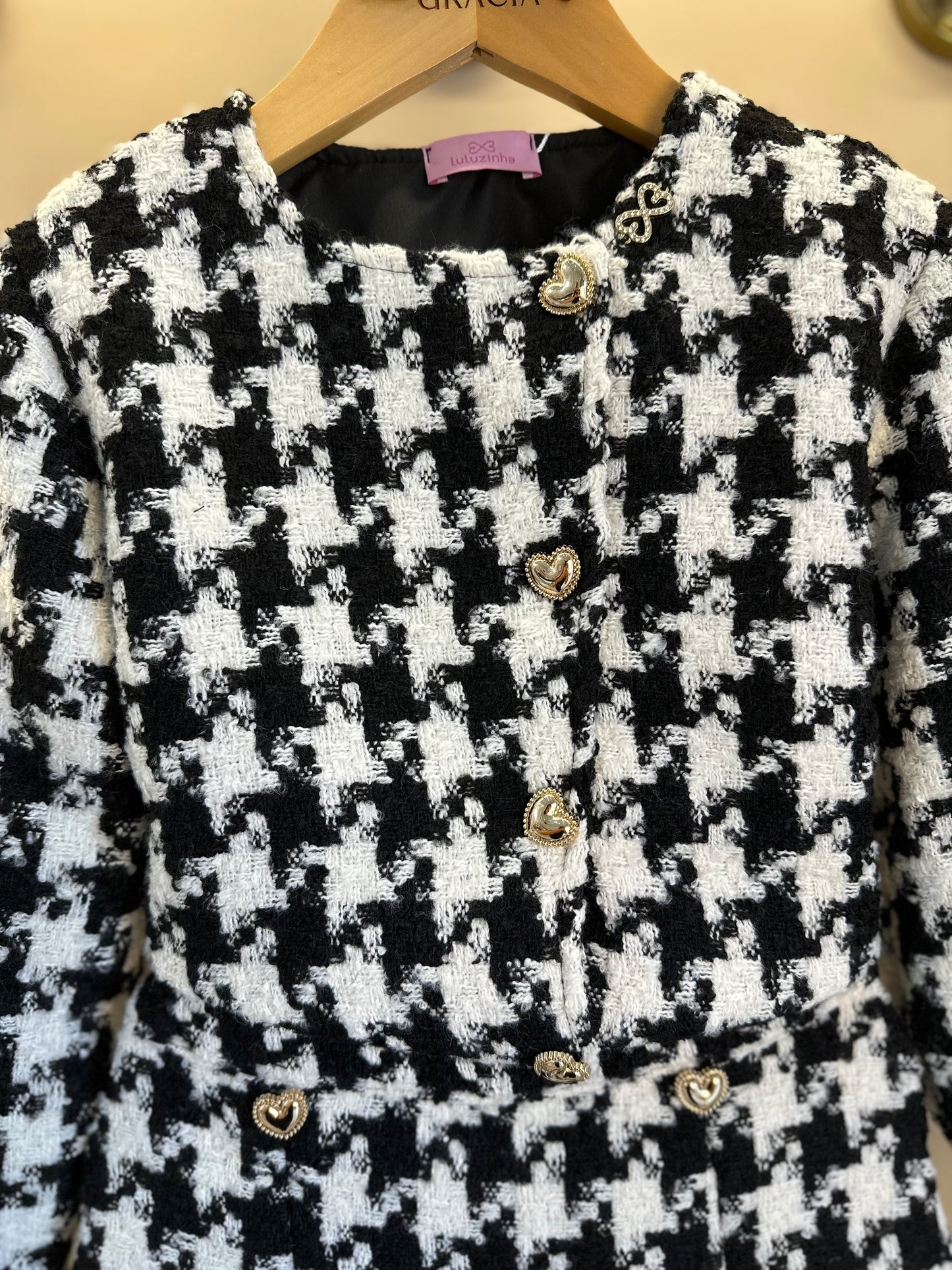Conjunto Infantil Clássico Tweed Casaco e Saia P&B - Luluzinha