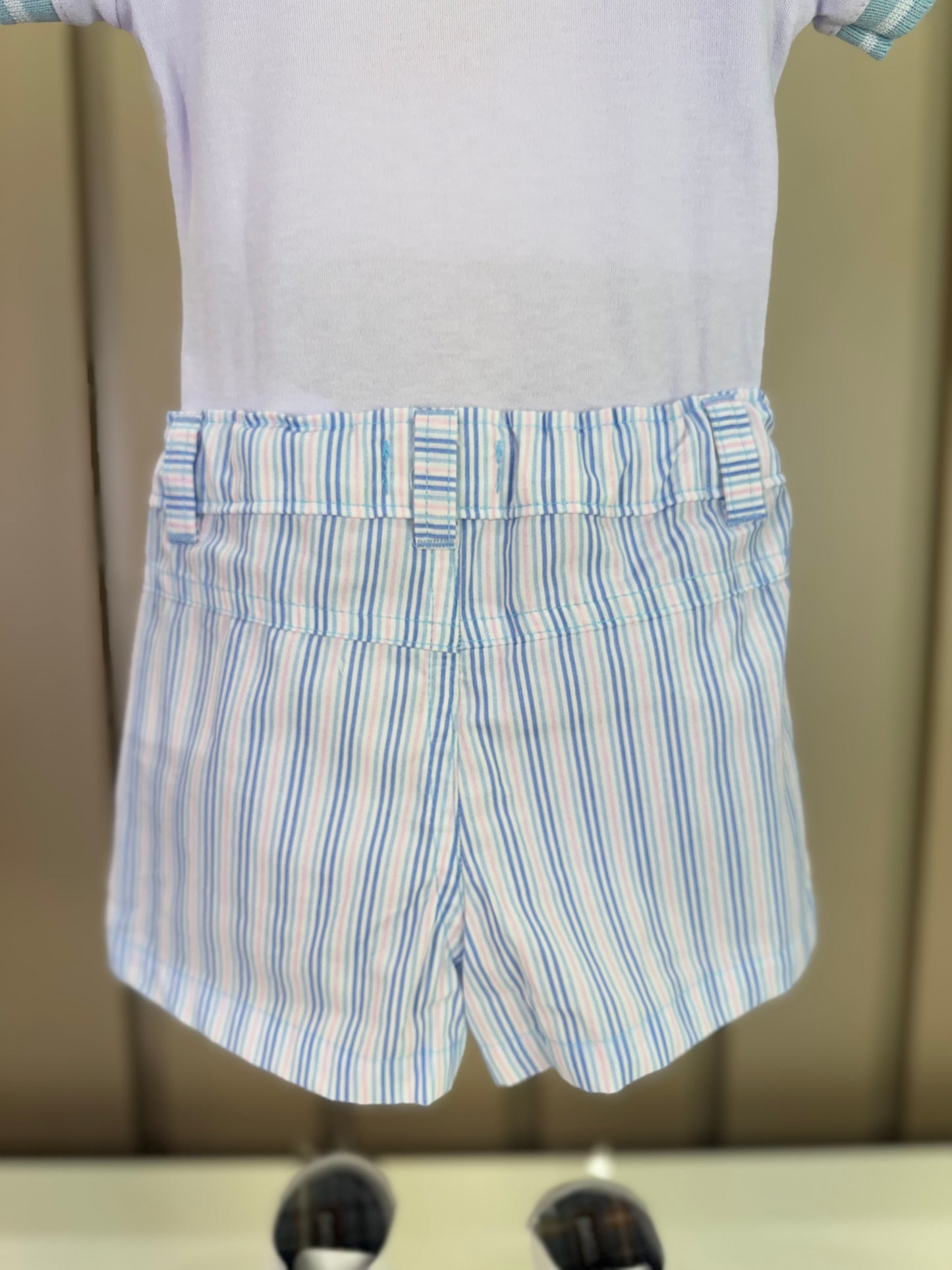 Conjunto Bebê Body Bata Golinha Azul e Bermuda Tricoline Listrada - Charpey